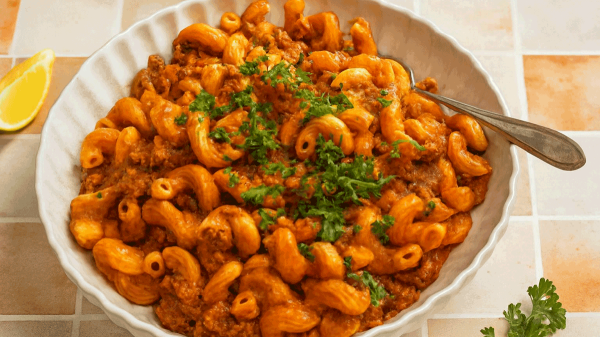 طرز تهیه ماکارونی شکل دار با سس گوشت ساده و فوری