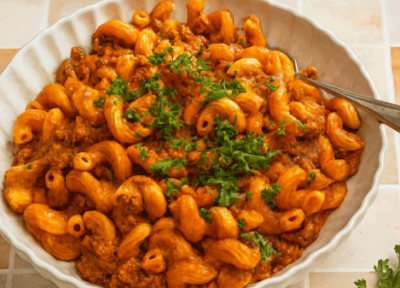 طرز تهیه ماکارونی شکل دار با سس گوشت ساده و فوری